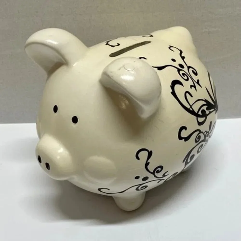 Target Piggy Coin Money Bank White Pig Black Scroll Qixing Ceramics 2011/12 READ